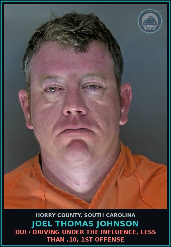 Booking mugshot of Joel Thomas Johnson in Horry County