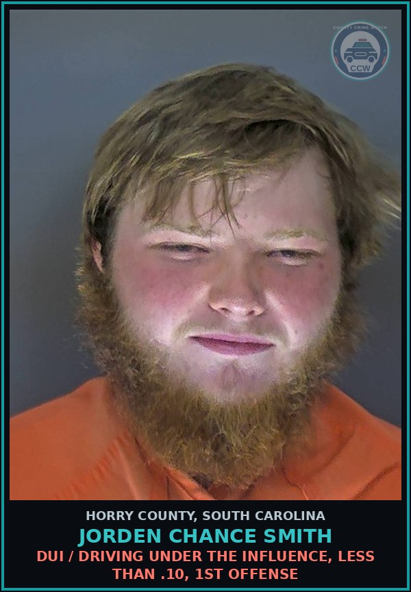 Booking mugshot of Jorden Chance Smith in Horry County