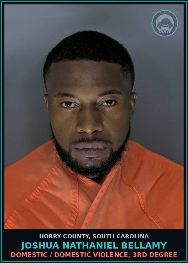 Booking mugshot of Joshua Nathaniel Bellamy in Horry County