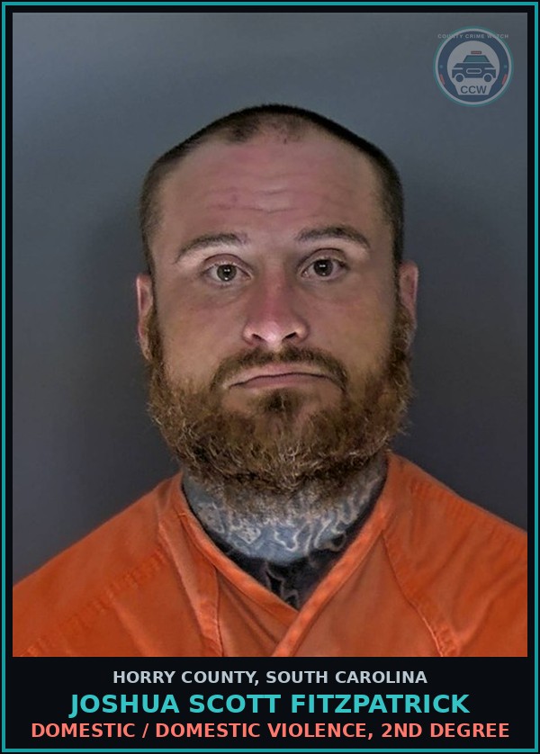 Booking mugshot of Joshua Scott Fitzpatrick in Horry County