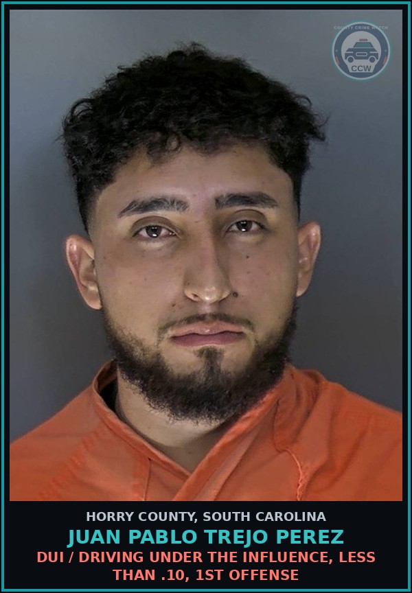 Booking mugshot of Juan Pablo Trejo Perez in Horry County