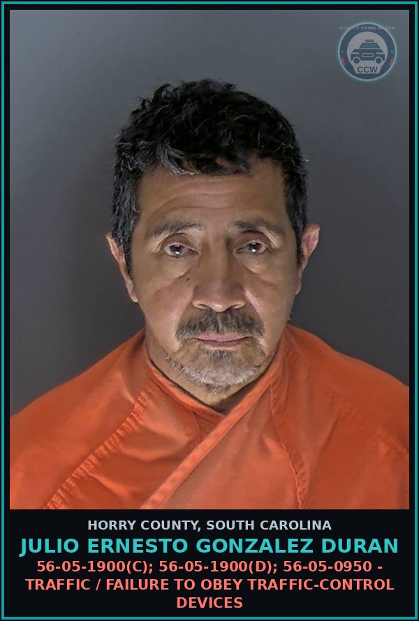 Booking mugshot of Julio Ernesto Gonzalez Duran in Horry County