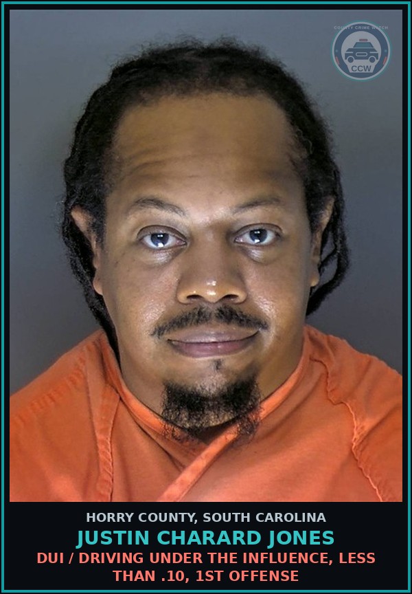 Booking mugshot of Justin Charard Jones in Horry County