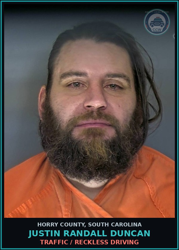 Booking mugshot of Justin Randall Duncan in Horry County