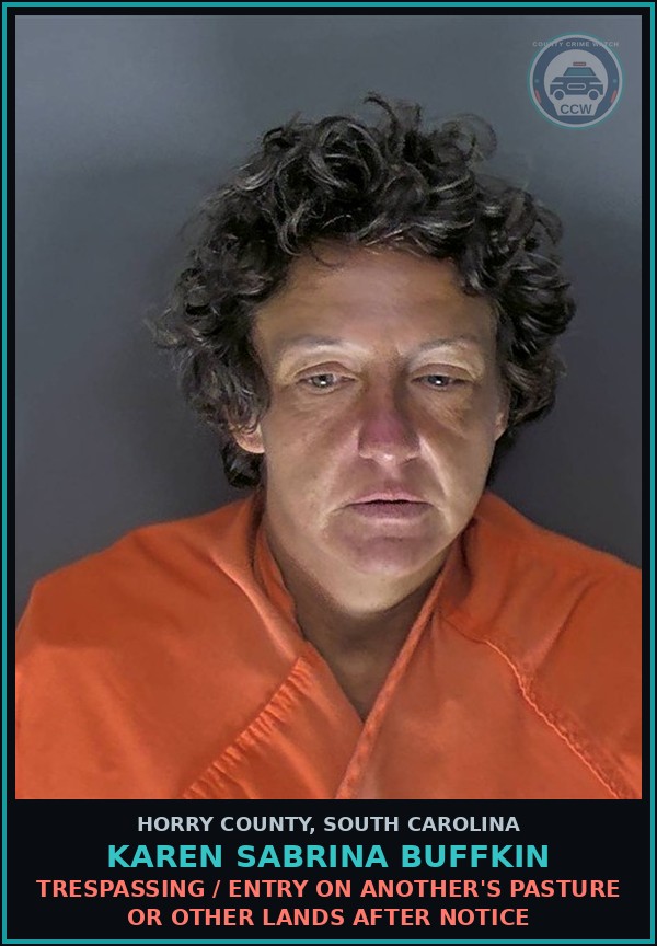 Booking mugshot of Karen Sabrina Buffkin in Horry County