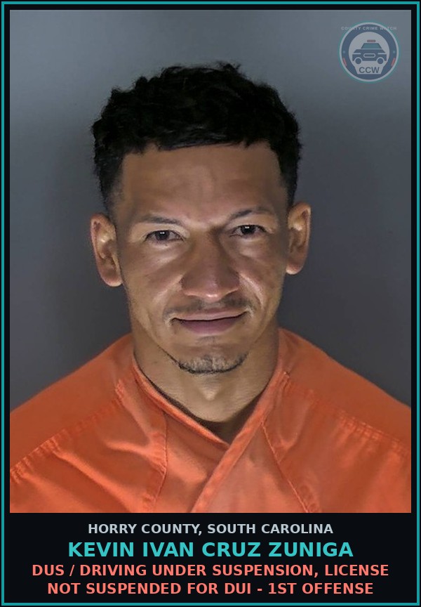 Booking mugshot of Kevin Ivan Cruz Zuniga in Horry County