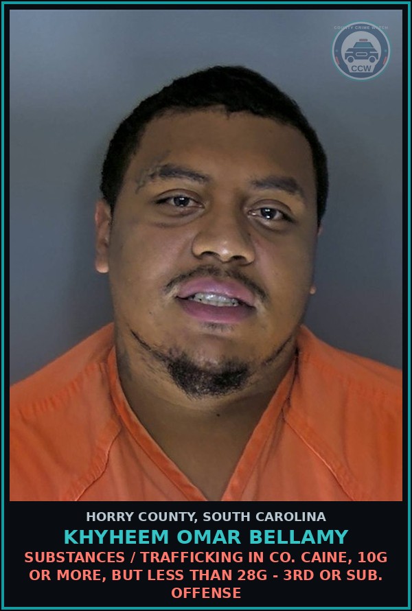 Booking mugshot of Khyheem Omar Bellamy in Horry County