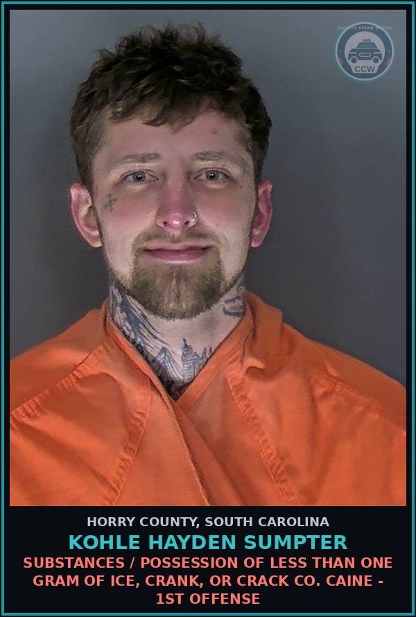 Booking mugshot of Kohle Hayden Sumpter in Horry County