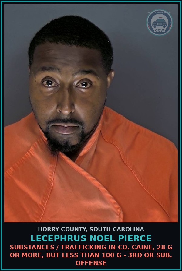 Booking mugshot of Lecephrus Noel Pierce in Horry County