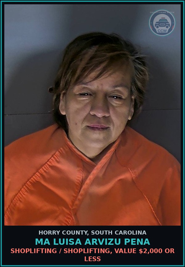 Booking mugshot of Ma Luisa Arvizu Pena in Horry County