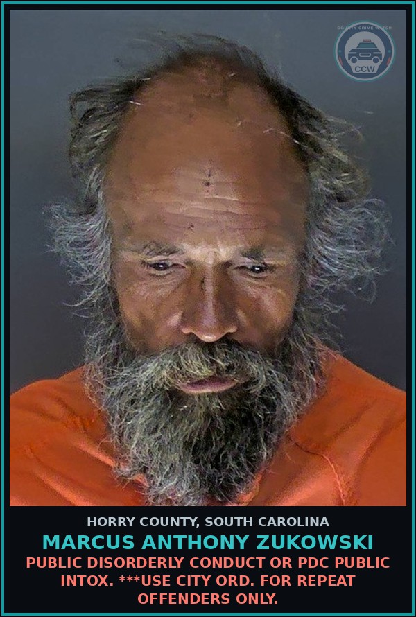 Booking mugshot of Marcus Anthony Zukowski in Horry County