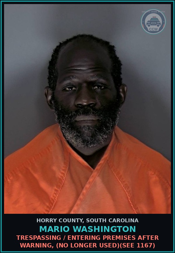Booking mugshot of Mario Washington in Horry County