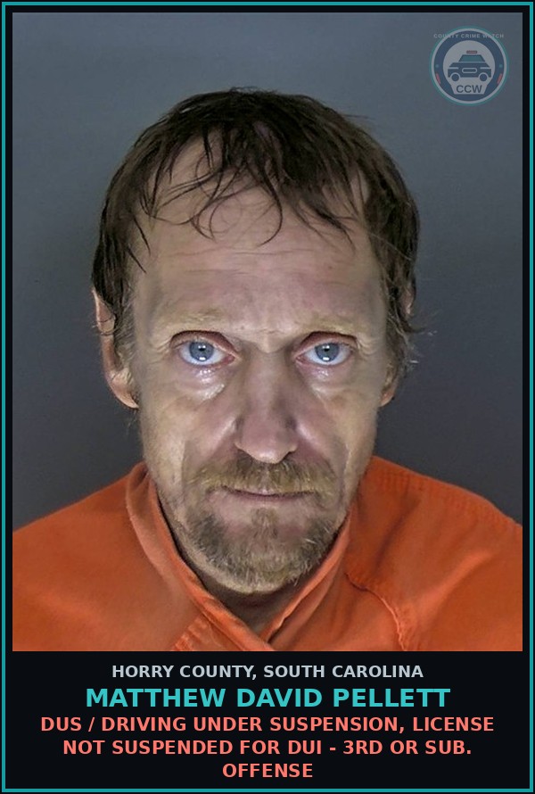 Booking mugshot of Matthew David Pellett in Horry County