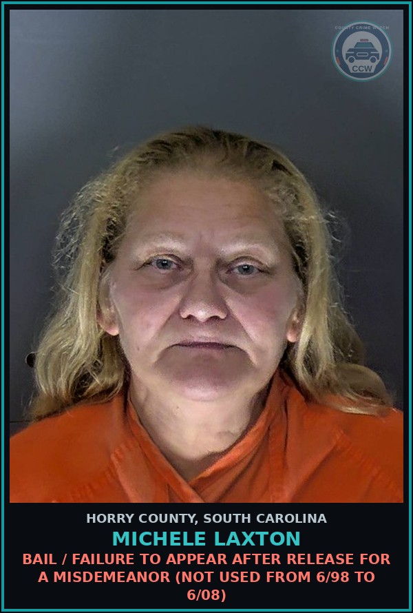 Booking mugshot of Michele Laxton in Horry County