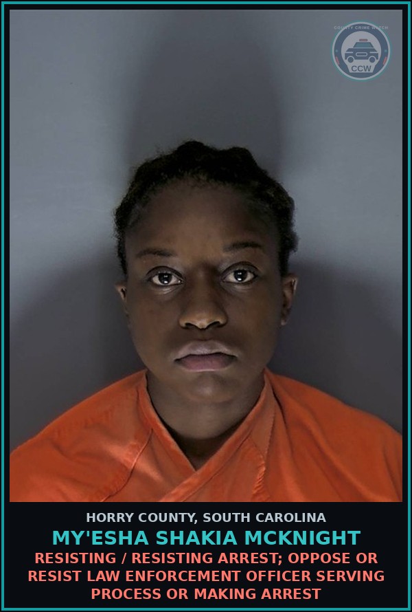 Booking mugshot of My'Esha Shakia Mcknight in Horry County