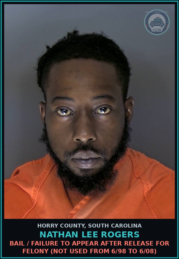 Booking mugshot of Nathan Lee Rogers in Horry County
