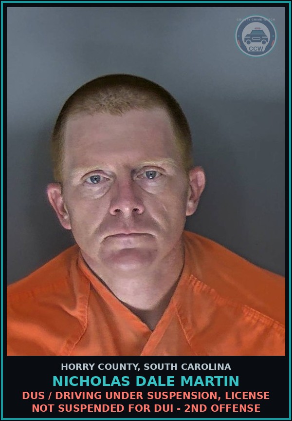 Booking mugshot of Nicholas Dale Martin in Horry County