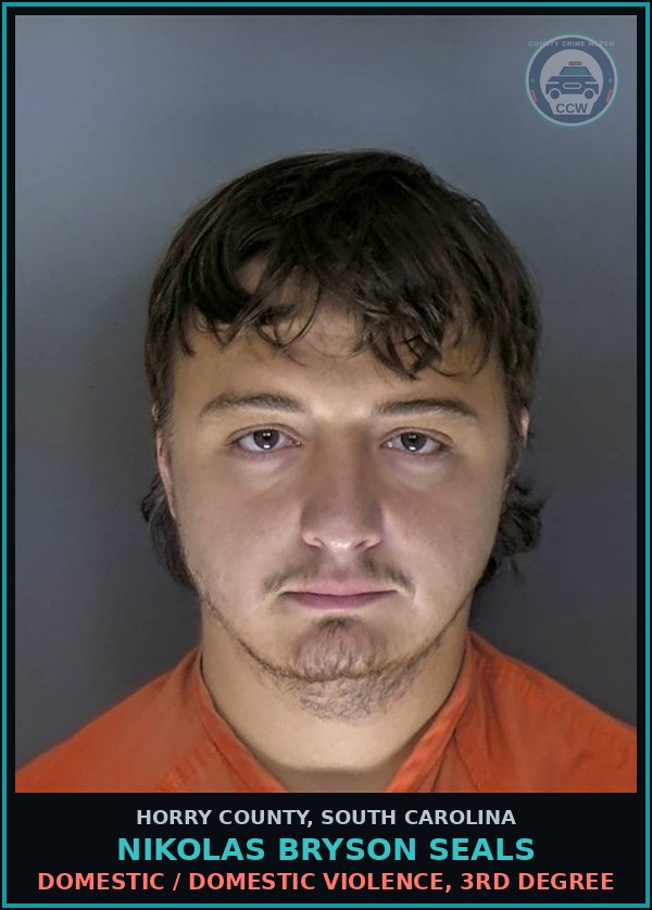 Booking mugshot of Nikolas Bryson Seals in Horry County