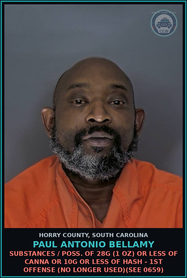 Booking mugshot of Paul Antonio Bellamy in Horry County