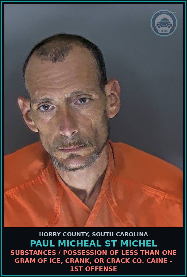 Booking mugshot of Paul Micheal St Michel in Horry County