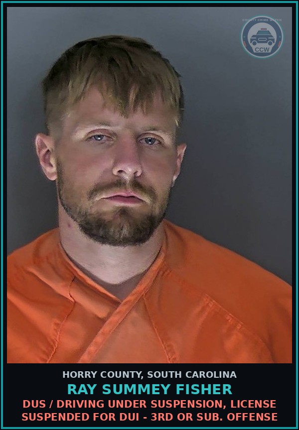 Booking mugshot of Ray Summey Fisher in Horry County