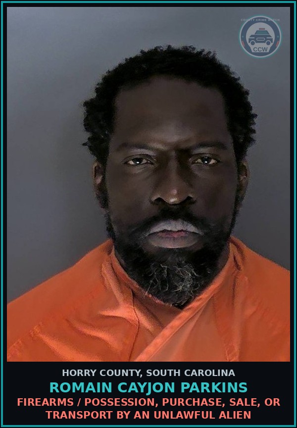 Booking mugshot of Romain Cayjon Parkins in Horry County
