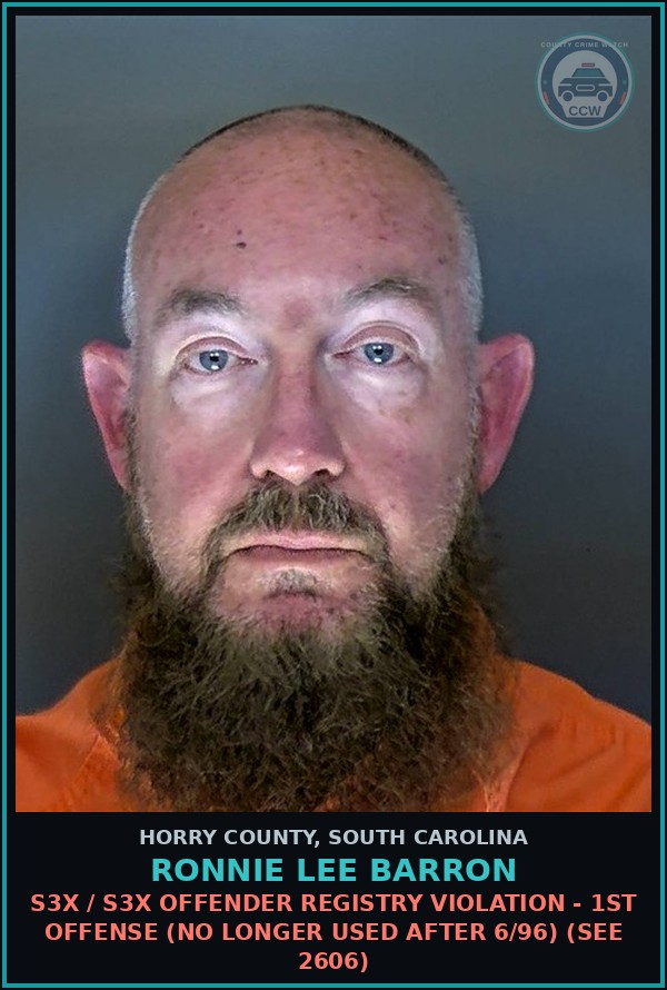 Booking mugshot of Ronnie Lee Barron in Horry County