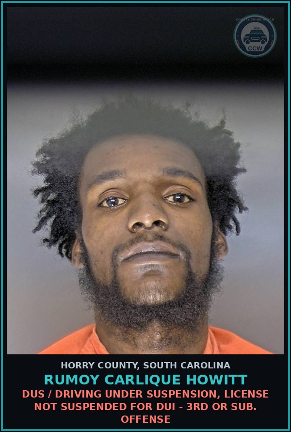Booking mugshot of Rumoy Carlique Howitt in Horry County