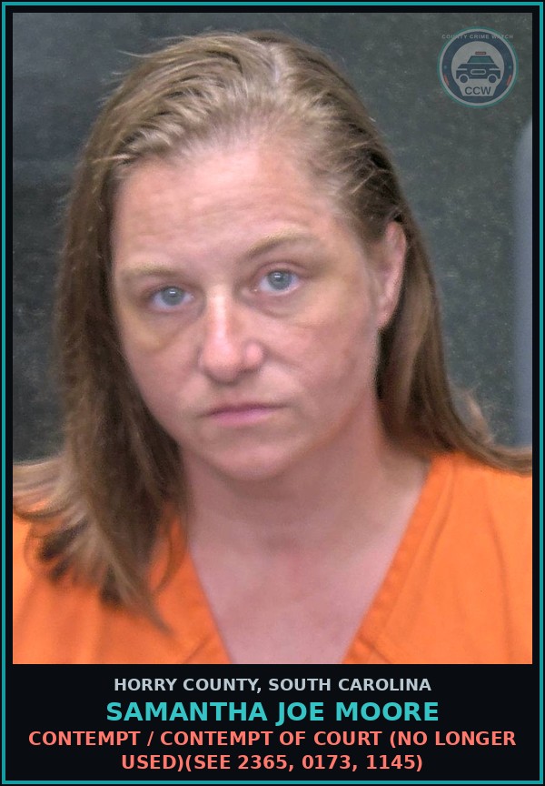 Booking mugshot of Samantha Joe Moore in Horry County