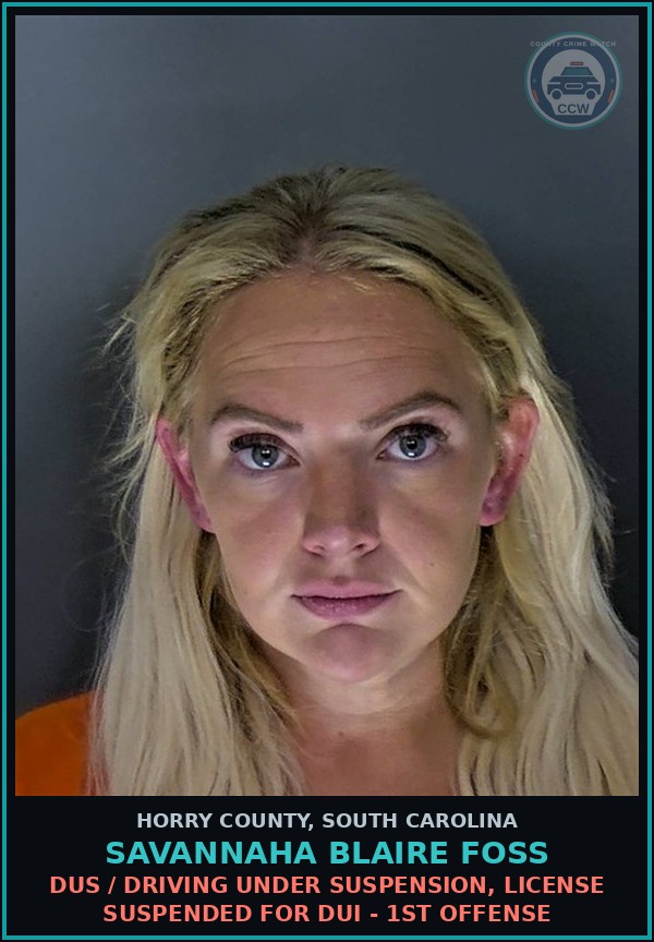 Booking mugshot of Savannaha Blaire Foss in Horry County