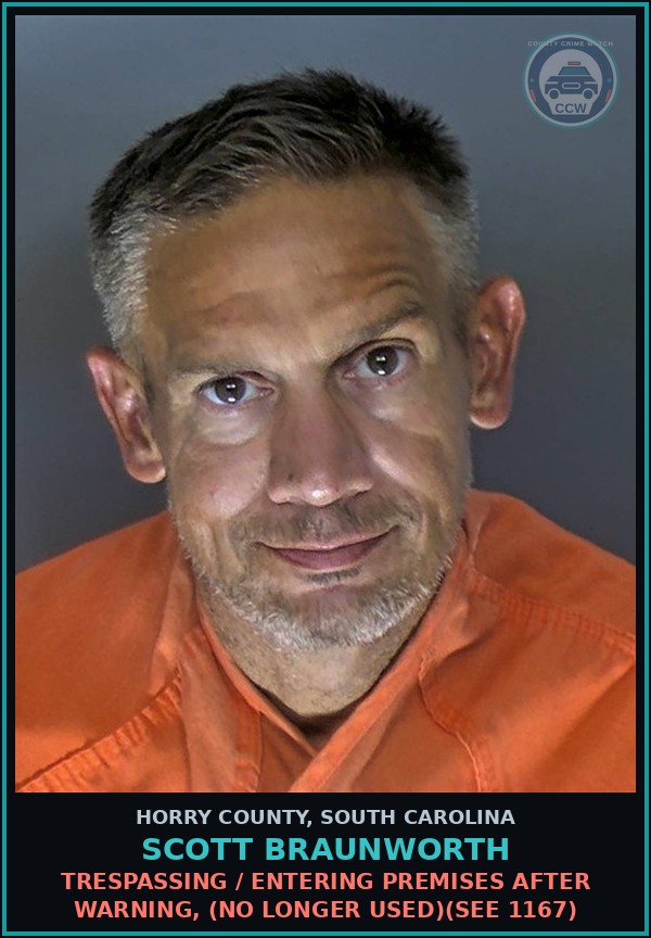 Booking mugshot of Scott Braunworth in Horry County