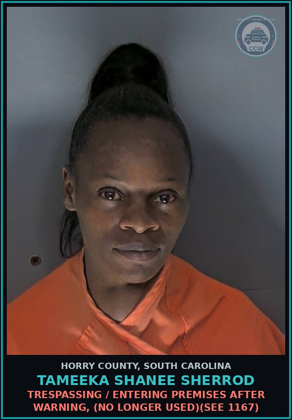 Booking mugshot of Tameeka Shanee Sherrod in Horry County