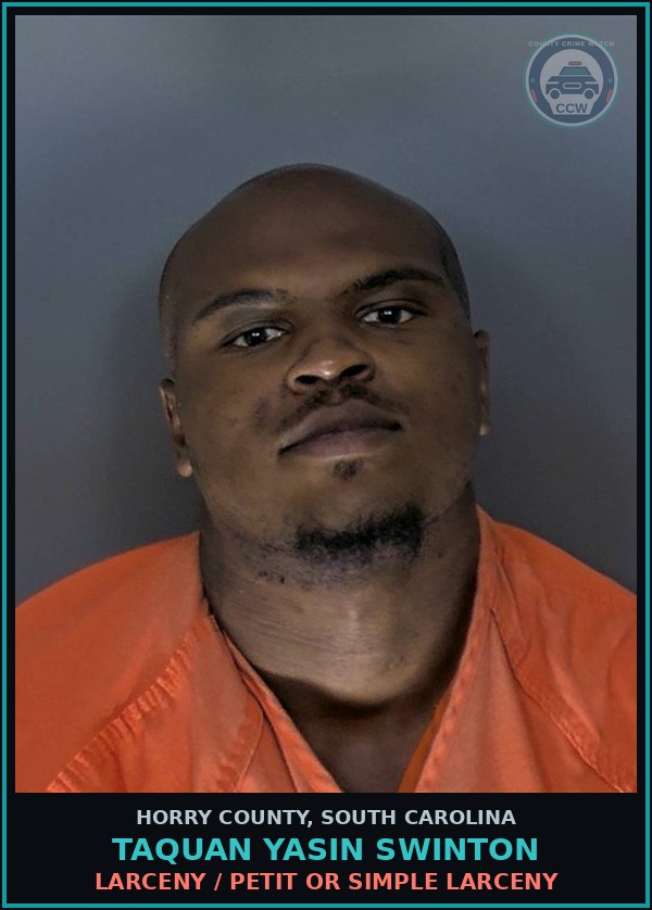 Booking mugshot of Taquan Yasin Swinton in Horry County
