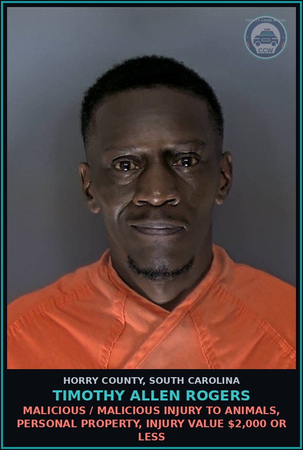 Booking mugshot of Timothy Allen Rogers in Horry County