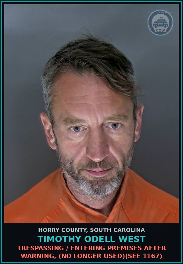 Booking mugshot of Timothy Odell West in Horry County