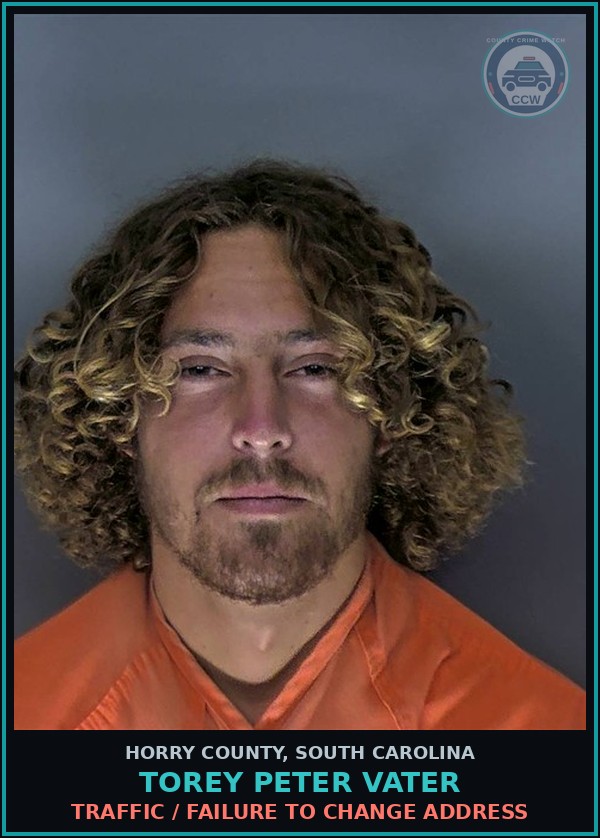 Booking mugshot of Torey Peter Vater in Horry County