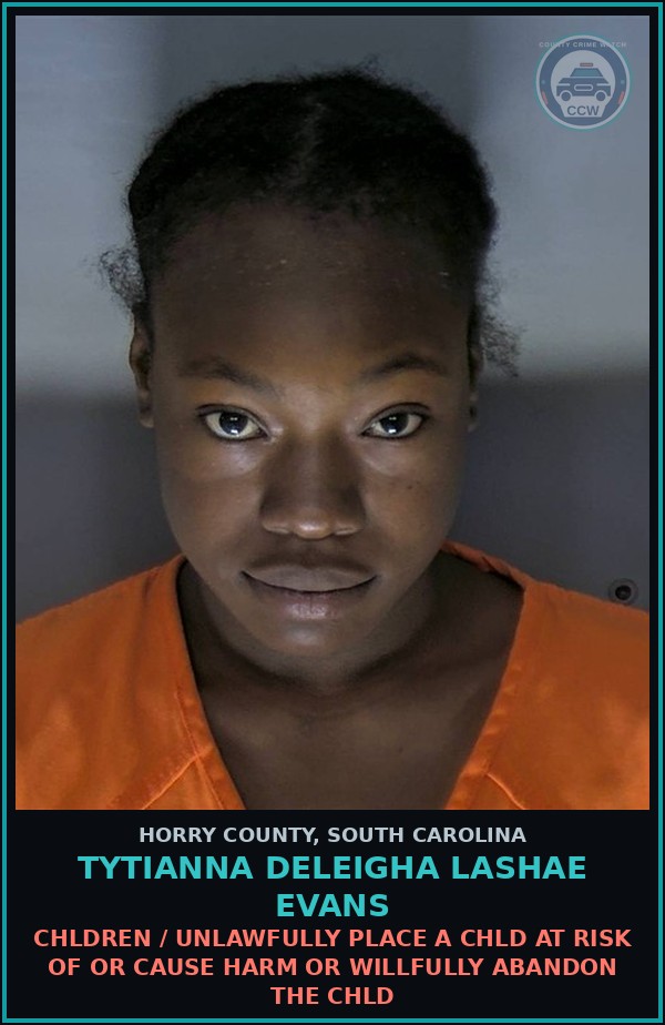 Booking mugshot of Tytianna Deleigha Lashae Evans in Horry County