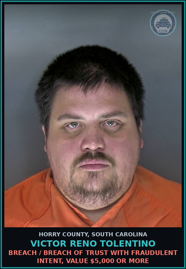 Booking mugshot of Victor Reno Tolentino in Horry County