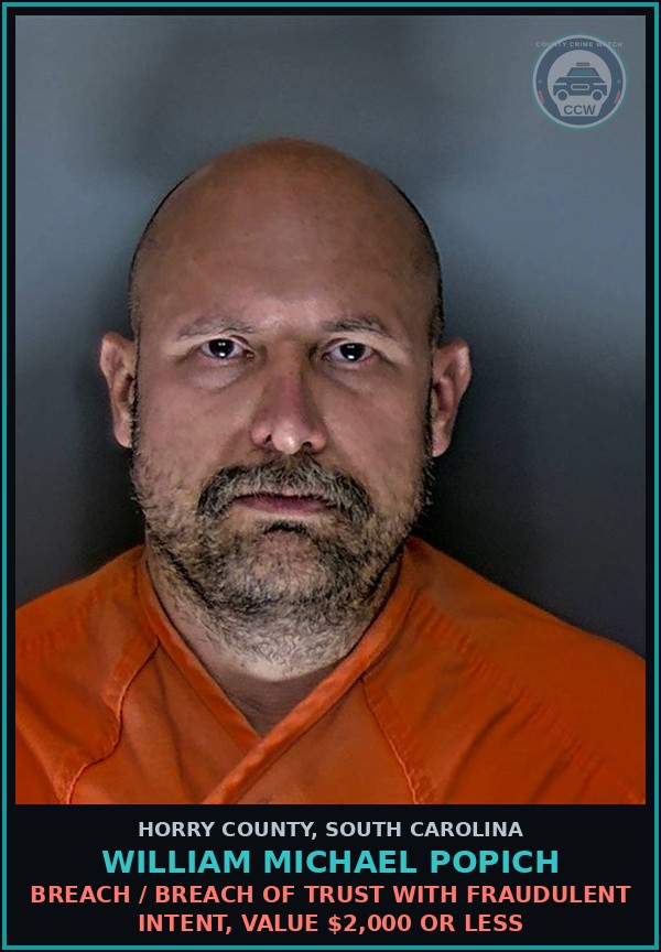 Booking mugshot of William Michael Popich in Horry County