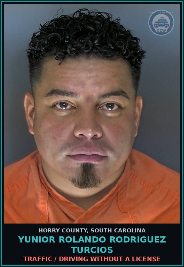 Booking mugshot of Yunior Rolando Rodriguez Turcios in Horry County