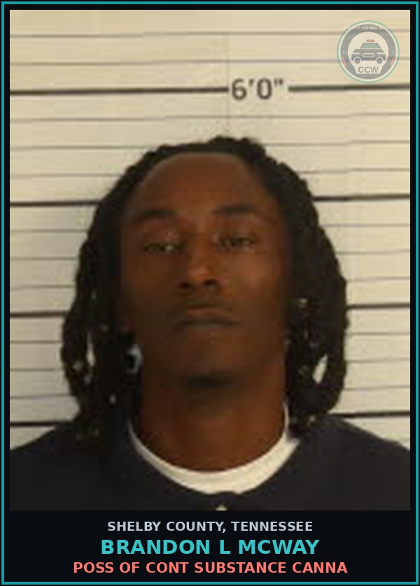 Booking mugshot of BRANDON L MCWAY in Shelby County