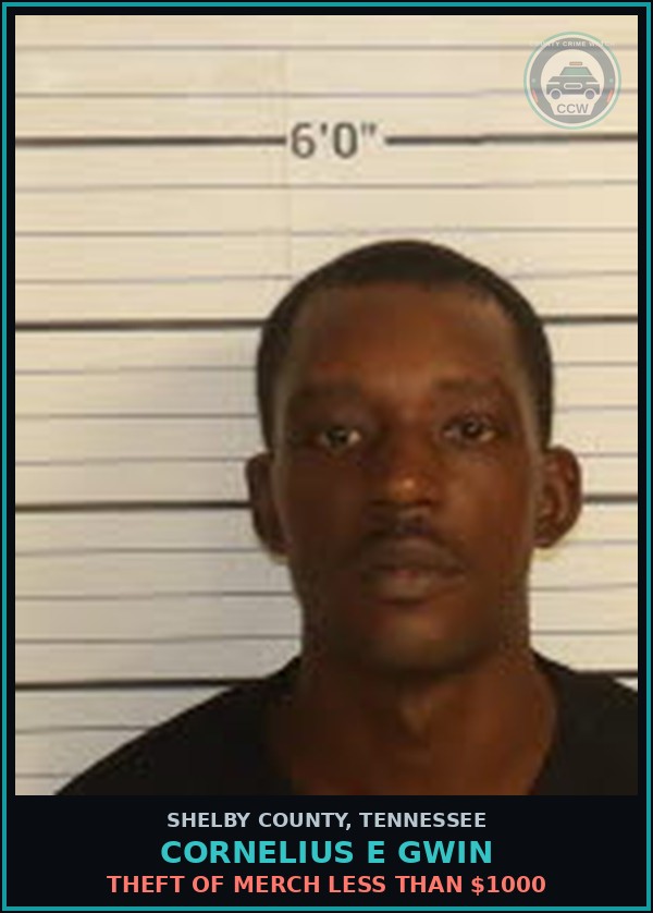 Booking mugshot of CORNELIUS E GWIN in Shelby County