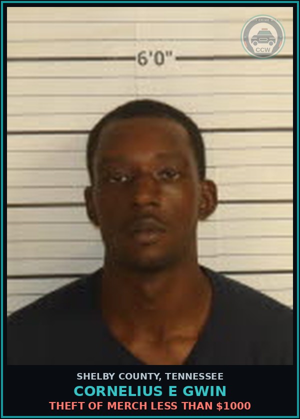 Booking mugshot of CORNELIUS E GWIN in Shelby County