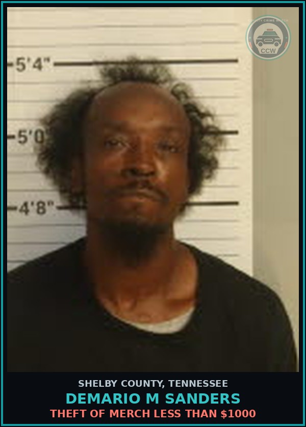 Booking mugshot of DEMARIO M SANDERS in Shelby County