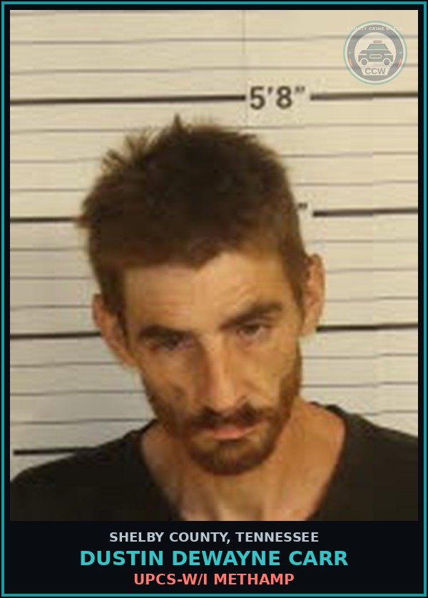 Booking mugshot of DUSTIN DEWAYNE CARR in Shelby County