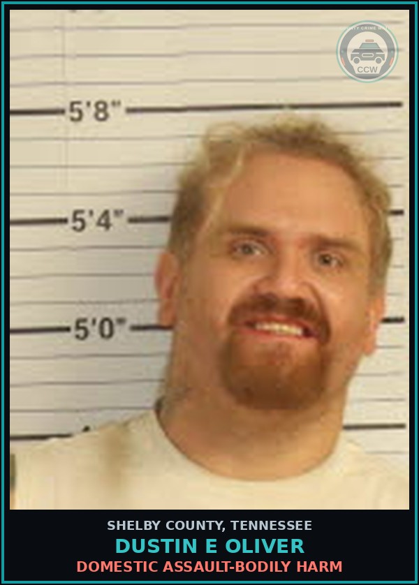 Booking mugshot of DUSTIN E OLIVER in Shelby County