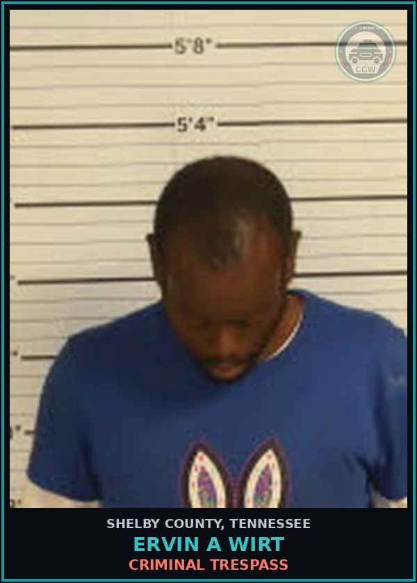 Booking mugshot of ERVIN A WIRT in Shelby County