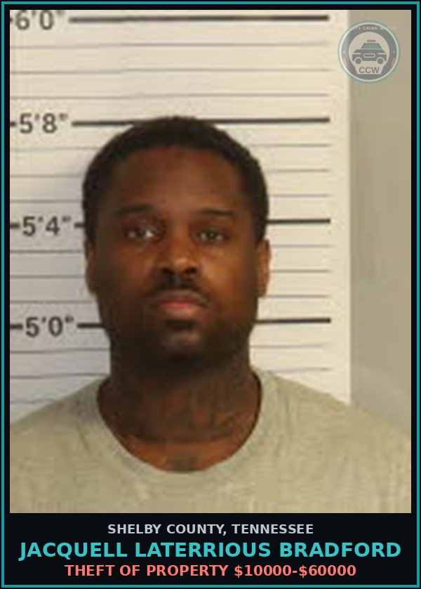 Booking mugshot of JACQUELL LATERRIOUS BRADFORD in Shelby County