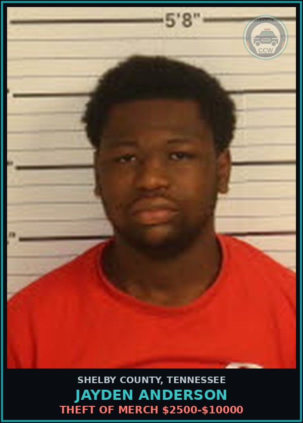 Booking mugshot of JAYDEN ANDERSON in Shelby County