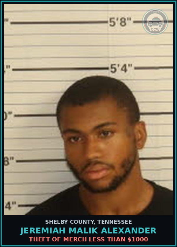 Booking mugshot of JEREMIAH MALIK ALEXANDER in Shelby County